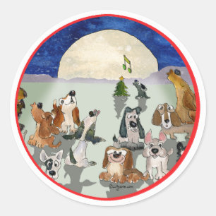 Christmas Dogs Cartoon Round Sticker Envelope Seal