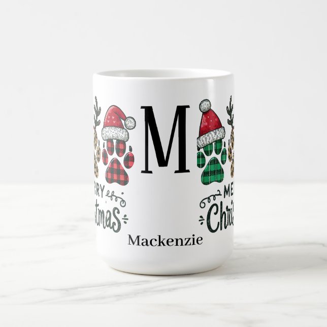Christmas Dogs & Cats with Hats Monogram Initial Coffee Mug (Center)