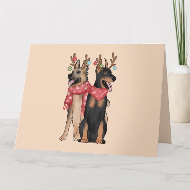 Christmas Dogs christmas Doberham German Shepherd Card (Front)