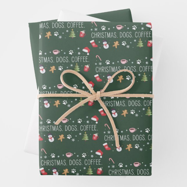 Christmas Dogs Coffee Mom Cozy Winter Pet Lover Wrapping Paper Sheet (In situ)