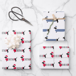 Christmas Dogs Cute Graphic Dachshunds 3-piece Fun Wrapping Paper Sheet