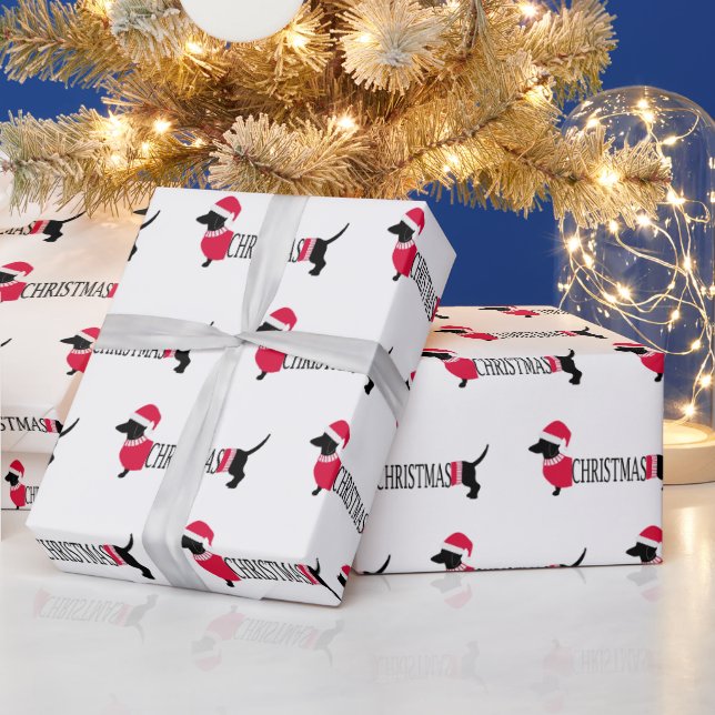 Christmas Dogs Cute Graphic Dachshunds Fun Wrapping Paper (Holidays)