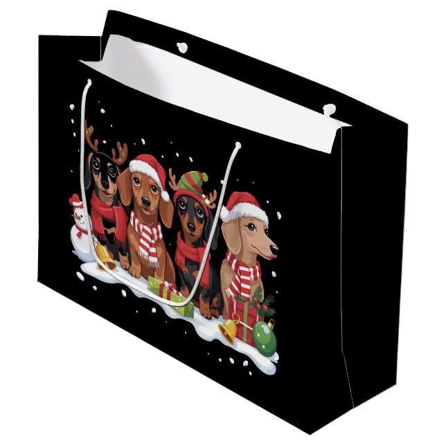 Christmas Dogs Dachshund Lover Dog Mum  Large Gift Bag (Front Angled)