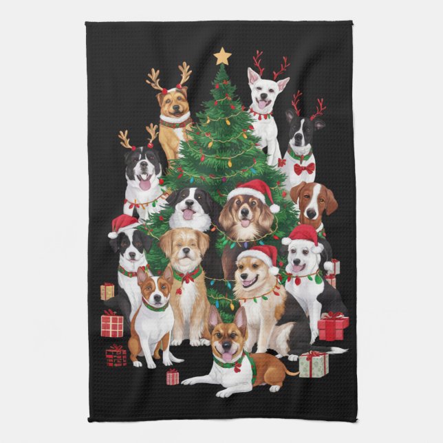 Christmas Dogs Dog Lover Holiday Dog Mum  Tea Towel (Vertical)
