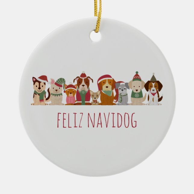 Christmas Dogs Feliz Navidog Ceramic Tree Decoration (Front)