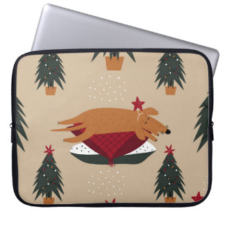 Christmas dogs, festive winter background. laptop sleeve