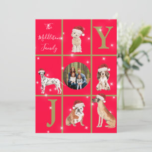 Christmas Dogs Fun Photo Red Holiday Card