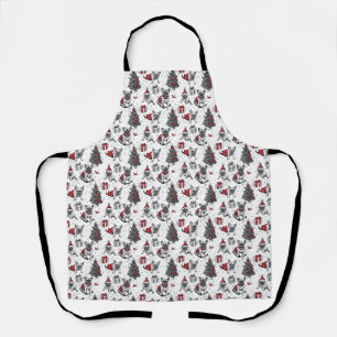 Christmas dogs in art book style sketch apron
