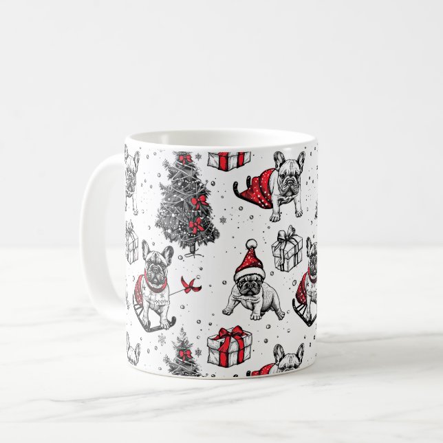 Christmas dogs in art book style sketch coffee mug (Front Left)