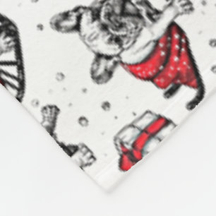 Christmas dogs in art book style sketch fleece blanket