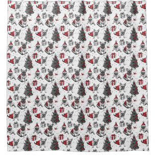 Christmas dogs in art book style sketch shower curtain