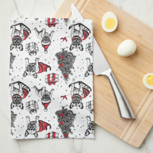 Christmas dogs in art book style sketch tea towel
