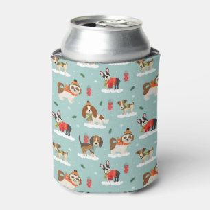 Christmas Dogs in Cosy Scarves Pattern Can Cooler