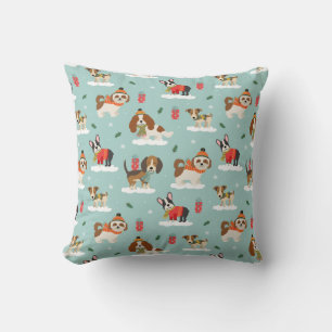 Christmas Dogs in Cosy Scarves Pattern Cushion