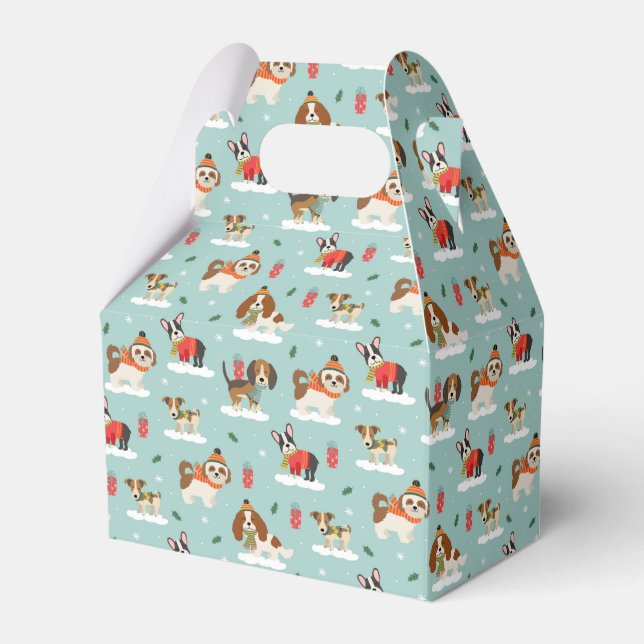 Christmas Dogs in Cosy Scarves Pattern Favour Box (Front Side)