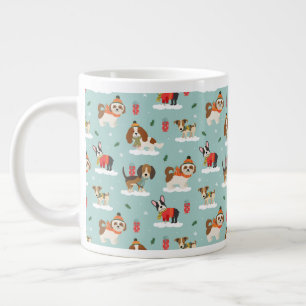 Christmas Dogs in Cosy Scarves Pattern Large Coffee Mug
