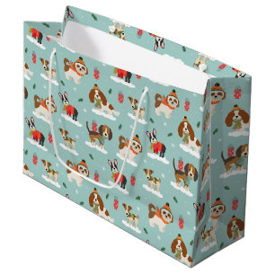 Christmas Dogs in Cosy Scarves Pattern Large Gift Bag