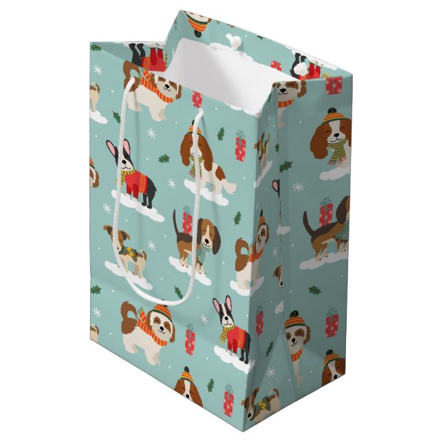 Christmas Dogs in Cosy Scarves Pattern Medium Gift Bag (Front Angled)
