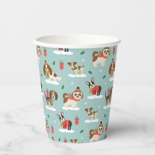 Christmas Dogs in Cosy Scarves Pattern Paper Cups