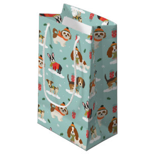 Christmas Dogs in Cosy Scarves Pattern Small Gift Bag