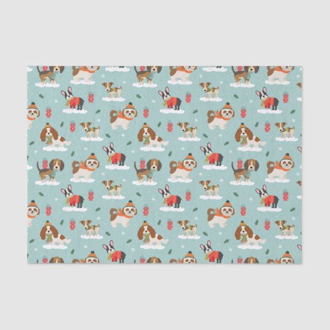 Christmas Dogs in Cosy Scarves Pattern Tissue Paper (Front)