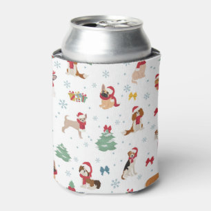 Christmas Dogs in Holiday Accessories Can Cooler