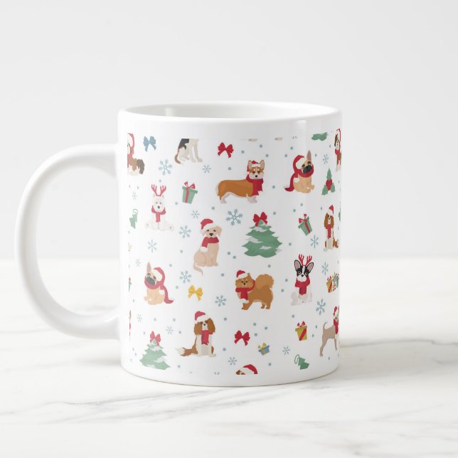 Christmas Dogs in Holiday Accessories Large Coffee Mug (Left)