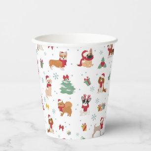 Christmas Dogs in Holiday Accessories Paper Cups