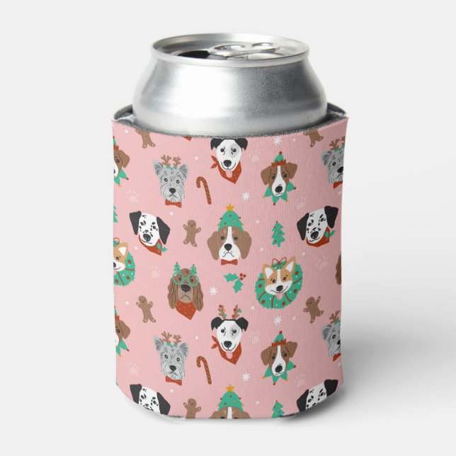 Christmas Dogs in Holiday Accessories Pattern Can Cooler (Can Front)
