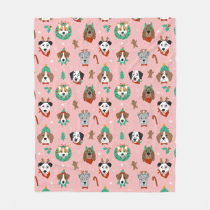 Christmas Dogs in Holiday Accessories Pattern Fleece Blanket