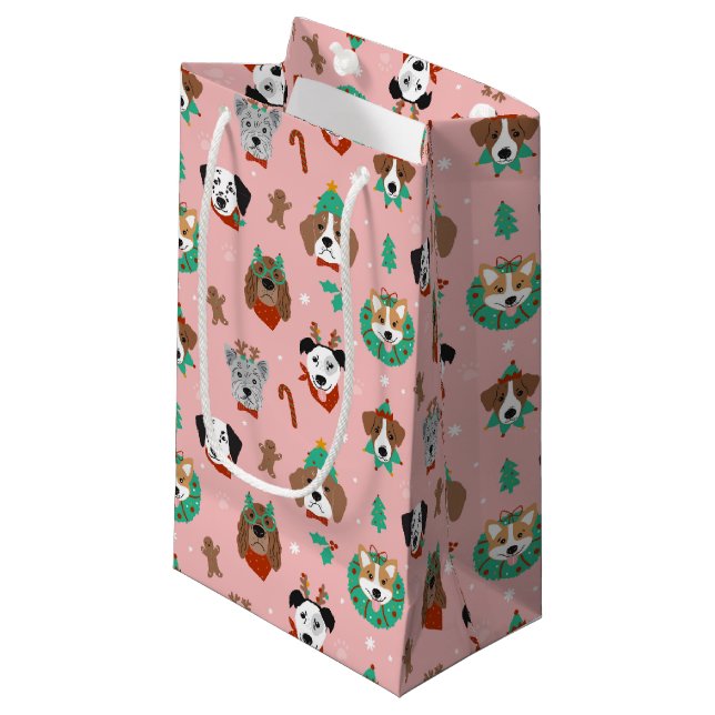 Christmas Dogs in Holiday Accessories Pattern Small Gift Bag (Front Angled)