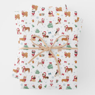 Christmas Dogs in Holiday Accessories Wrapping Paper Sheet