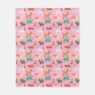 Christmas Dogs in Holiday Outfits Pattern Fleece Blanket