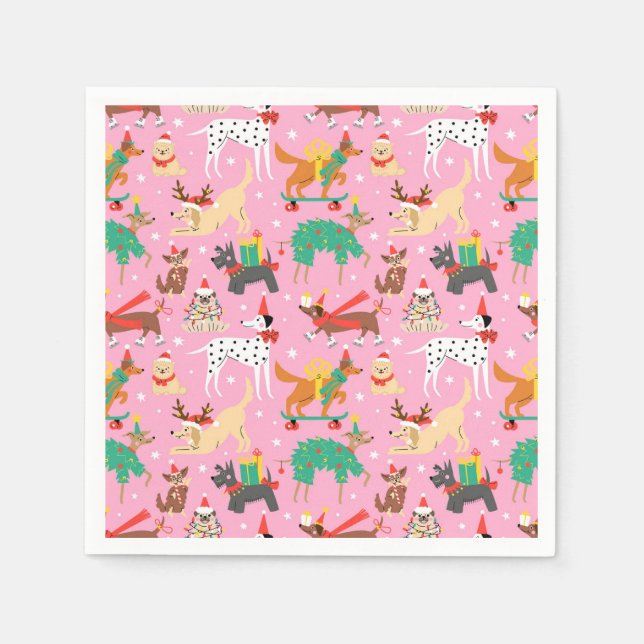 Christmas Dogs in Holiday Outfits Pattern Napkin (Front)