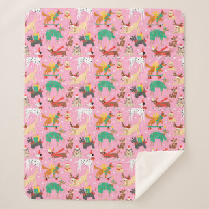 Christmas Dogs in Holiday Outfits Pattern Sherpa Blanket