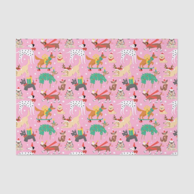 Christmas Dogs in Holiday Outfits Pattern Tissue Paper (Front)