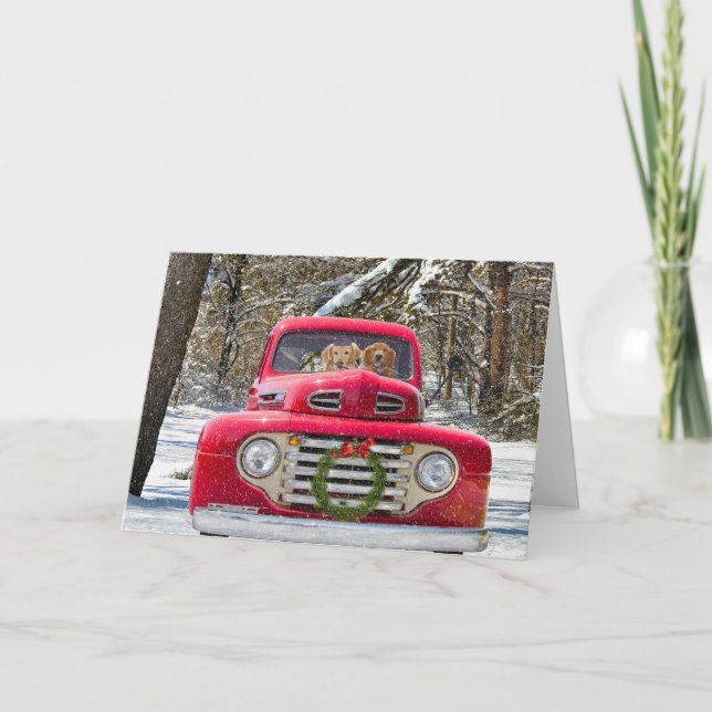 Christmas dogs in old truck holiday card (Front)