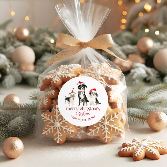 Christmas Dogs Merry Christmas Typography Classic Round Sticker (Creator Uploaded)