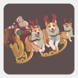  Christmas Dogs On A Carriage With Santa         Square Sticker