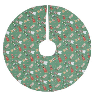 Christmas Dogs Pattern Red Green Brushed Polyester Tree Skirt