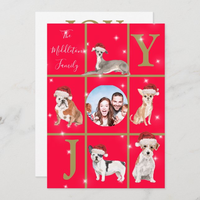 Christmas Dogs Photo Fun Red Holiday Card (Front/Back)