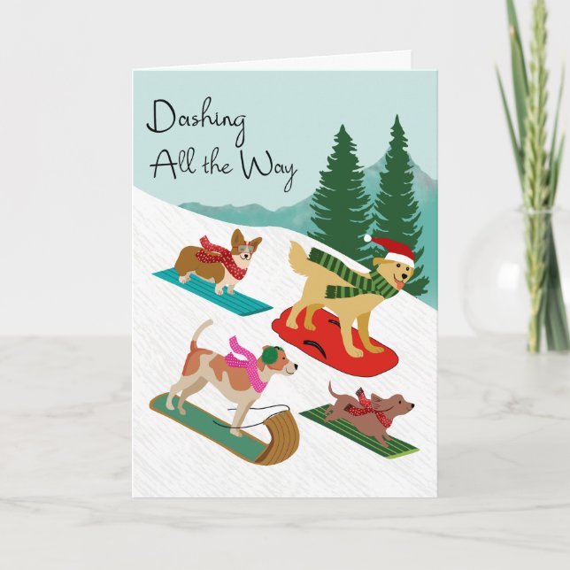 Christmas Dogs Sledding Dashing All the Way Card (Front)