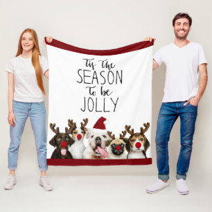 Christmas Dogs - Tis The Season To Be Jolly - Fleece Blanket