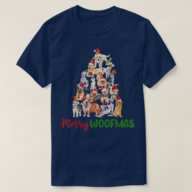 Christmas Dogs Tree Merry Woofmas Cute Funny Xmas  T-Shirt (Design Front)