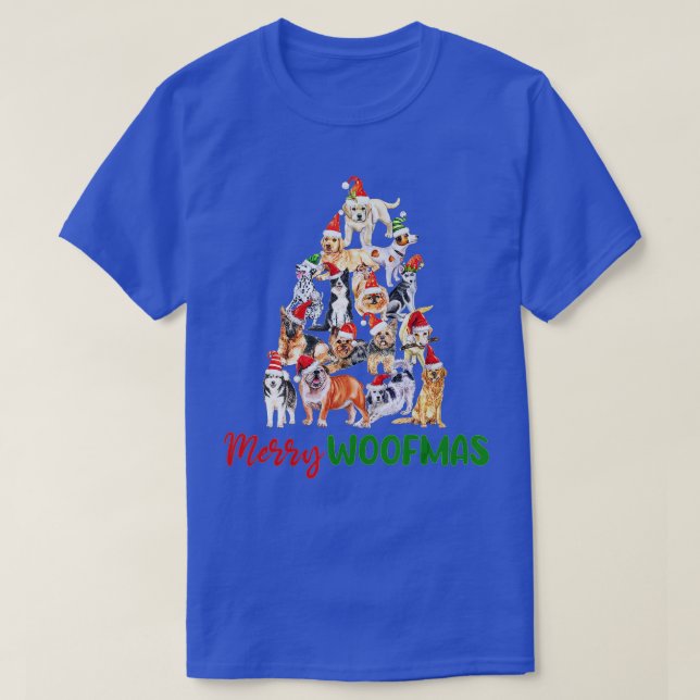 Christmas Dogs Tree Merry Woofmas Cute Funny Xmas  T-Shirt (Design Front)