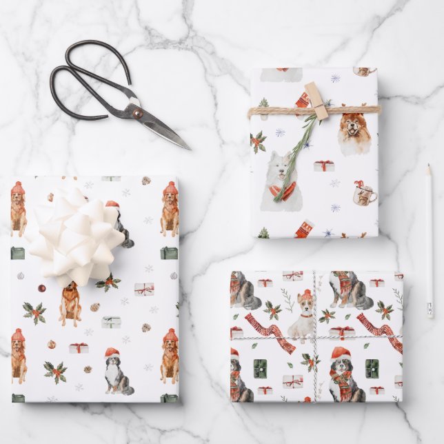 Christmas Dogs Trio Wrapping Paper Sheet (Front)