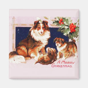 Christmas Dogs Vintage Magnet