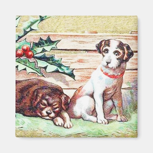 Christmas Dogs Vintage Magnet (Front)