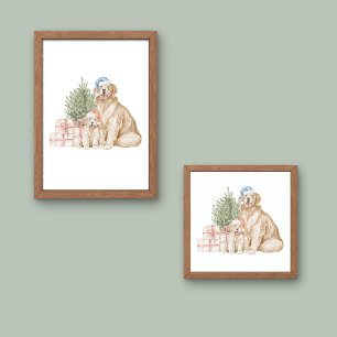 Christmas dogs watercolour  poster