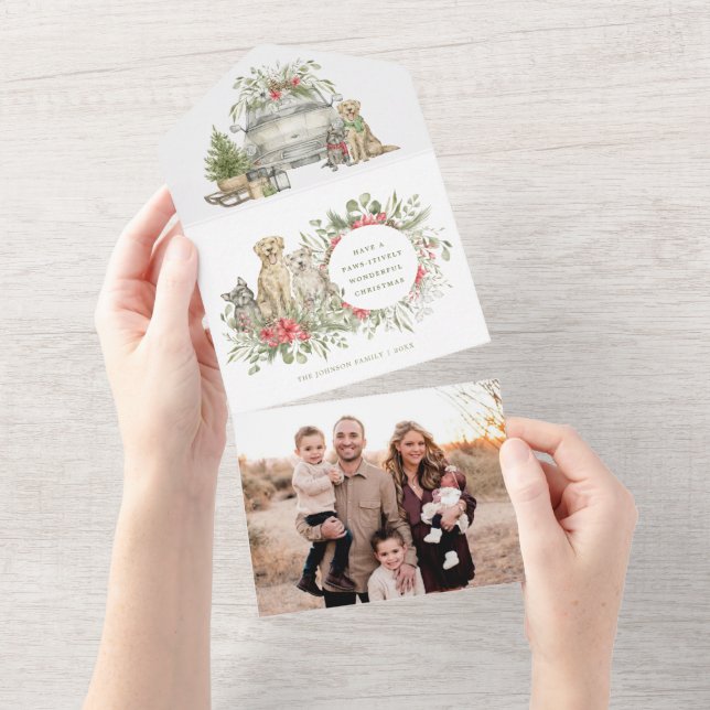 Christmas Dogs with Car | Photo Christmas Card (Tearaway)